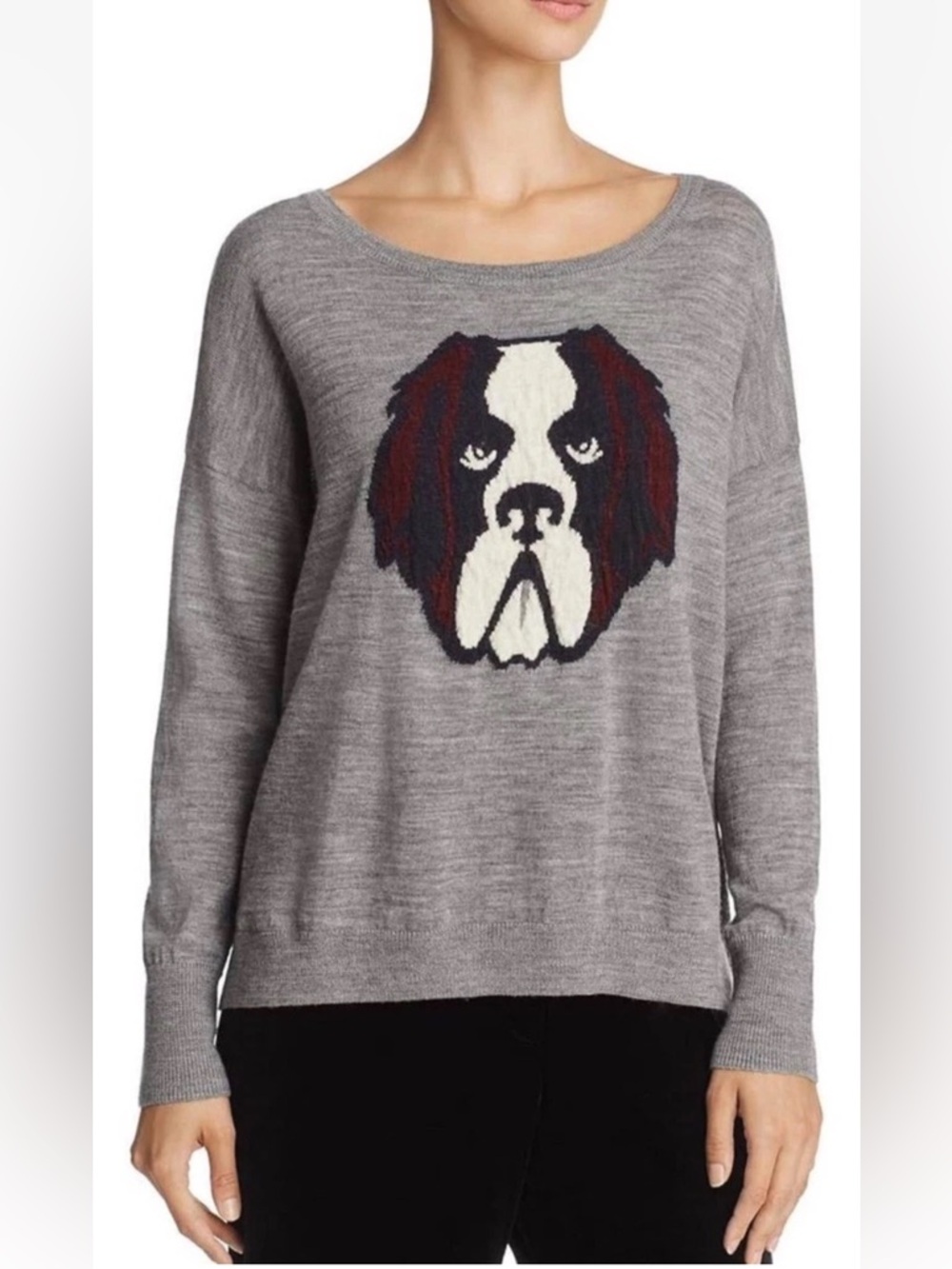 French Connection Bulldog Wool Scoop Neck Sweater Gray